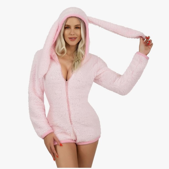 Costume Adult/Giggling Getup/Cozy Pink Bunny Costume Outfit/Sherpa Hooded/SIZE L - Picture 3 of 9